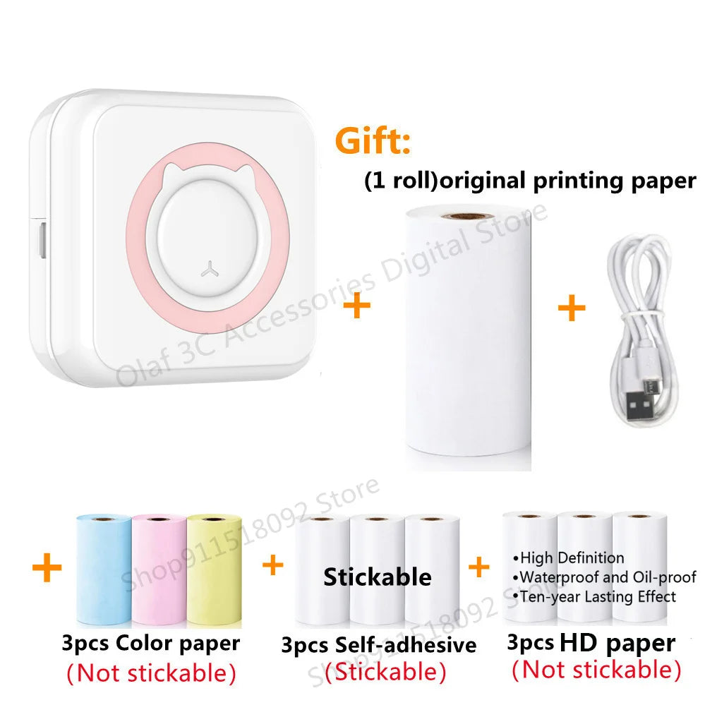 Meow Mini Label Printer Thermal Portable Printers Stickers Paper Inkless Wireless Impresora Portátil 200Dpi Android IOS 57Mm