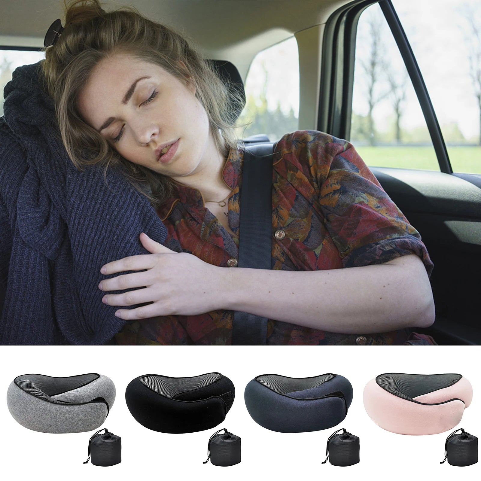 Travel Neck Pillow Memory Foam U-Shaped Pillow Snail Style Travel Neck Support Portable Adjustable Soft Noon Break Sleep Pillows