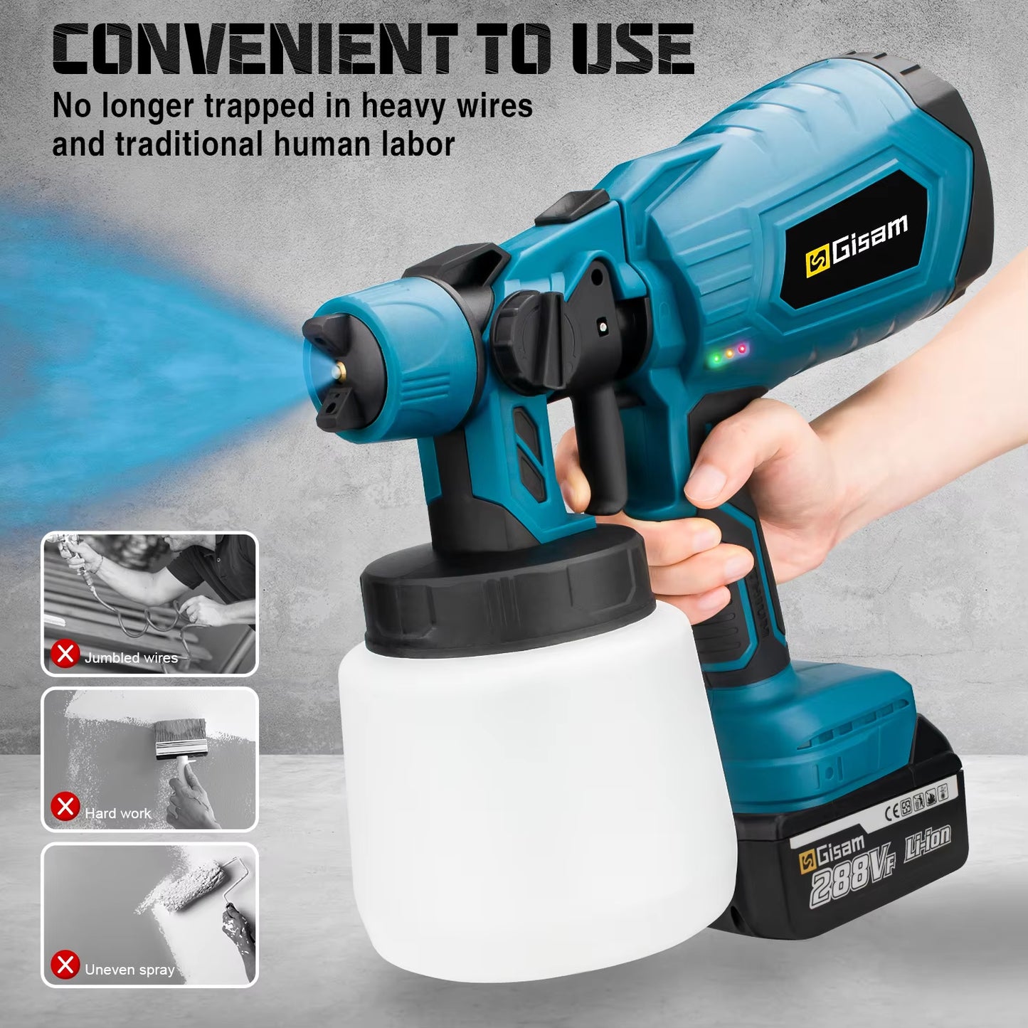 High Power 1000ML Cordless Electric HVLP Spray Gun for Effortless Furniture and Steel Coating - Compatible with Makita 18V Battery